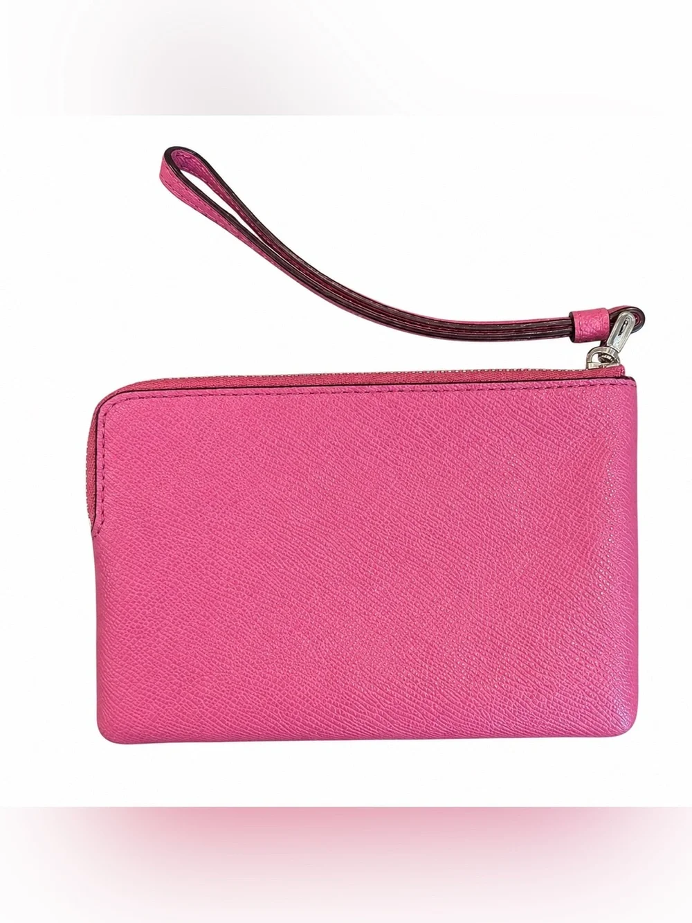 Coach Pink Crossgrain Leather Corner Zip Wristlet Wallet Hot Bright Pink